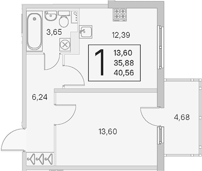 1-комнатная квартира 35.88 м², 2/4 эт., ЖК «Любоград в Стрельне»